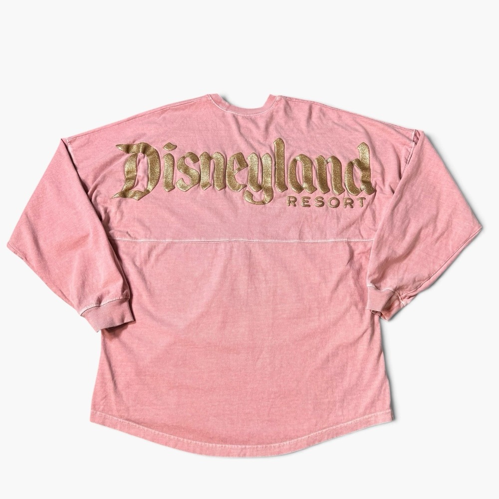 Disney Parks Disneyland Resort Spirit Jersey Womens Large Pink Gold Glitter Crew